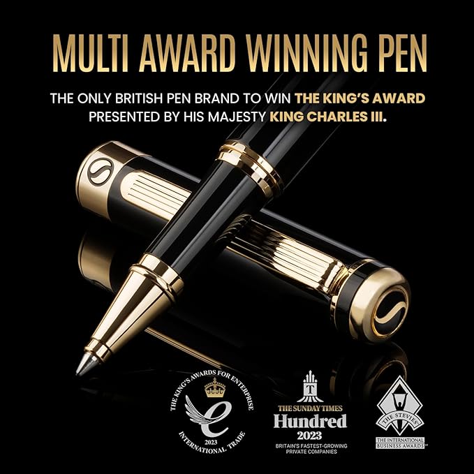 Scriveiner Personalized Black Rollerball Pen - Stunning Luxury Pen, Jet Black Lacquer & Real Gold Plating, Schmidt Ink Refill, Best Engraved Roller Ball Gift for Men & Women, Custom Name Engraving