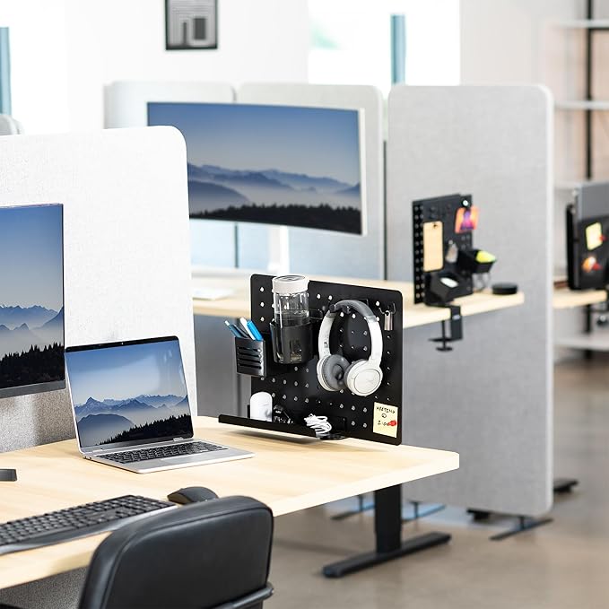 VIVO Steel Clamp-on Rotating Pegboard, 17 x 13 inch Magnetic Peg Board, Above or Below Desk Accessory Organizer, Black, PP-DK01C