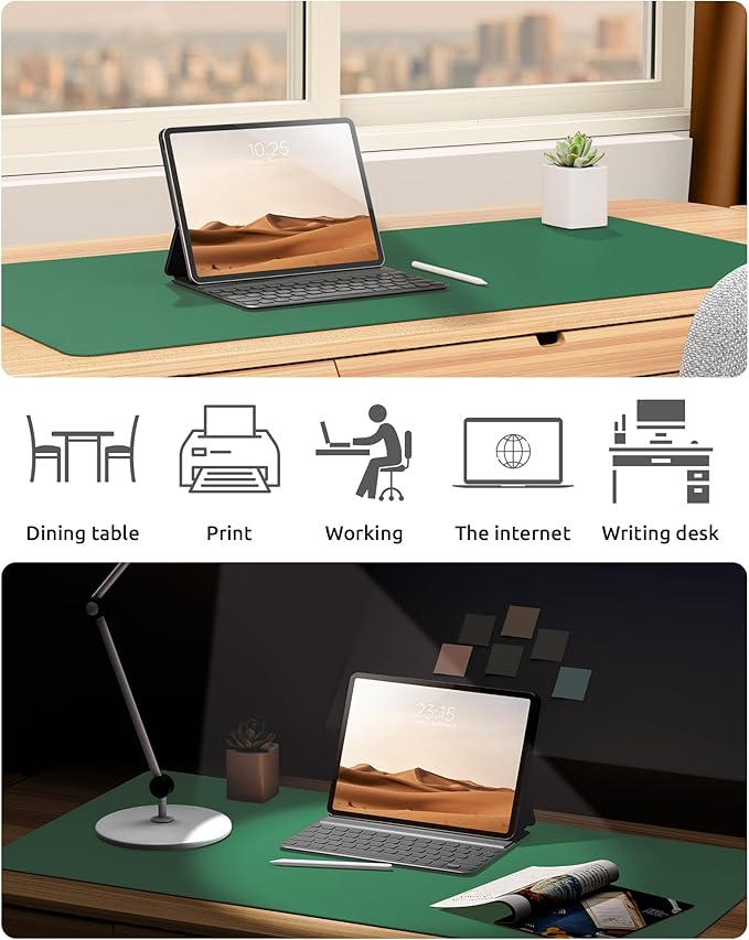 YSAGi Leather Desk Pad Protector, Office Desk Mat, Large Mouse Pad, Non-Slip PU Leather Desk Blotter, Laptop Desk Pad, Waterproof Desk Writing Pad for Office and Home (Jade Green, 35.4" x 17")