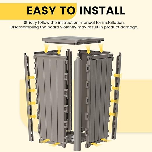 Outdoor Trash Can with Lid, Waterproof Resin Garbage Can with Tiered Lid, Outside Trash Bin for Patio, Kitchen, Backyard or Deck