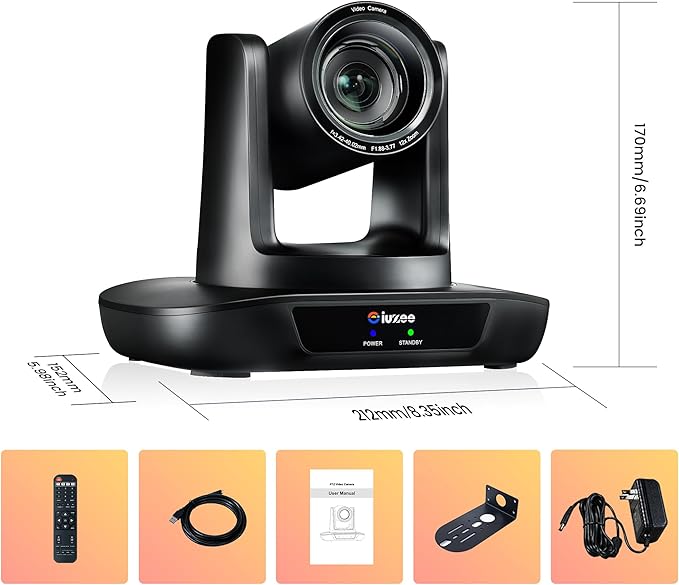 PTZ Camera 4K Conference Room Camera USB3.0/HDMI Live Streaming 12X Optical Zoom Wide Angle for Video Conferencing Church Services Education Medical Work with Zoom Webex OBS YouTube Facebook