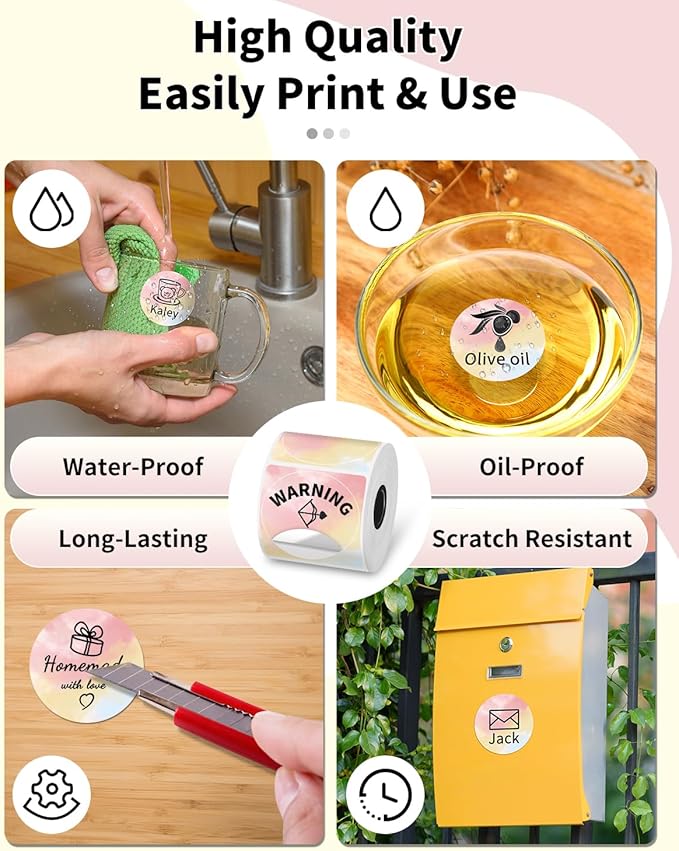 Phomemo Circle Label Compatible with M110/M100/M120/M150/M200/M220/M250 Label Maker, 1.96" x 1.96"(50 x 50 mm) Thermal Round Rainbow Gradient Labels, 1 Rolls/140 Labels