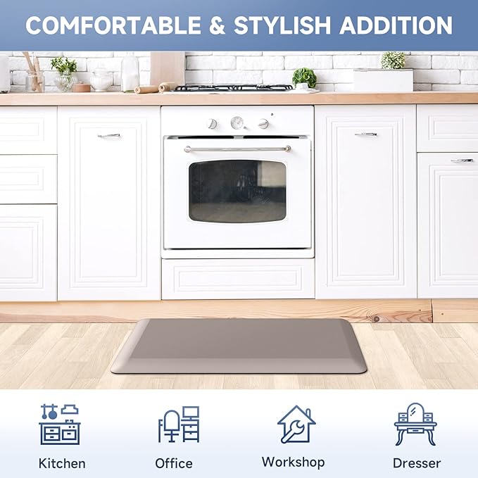 4/5 Inch Thick Kitchen Mats for Floor, StepRite Kitchen Rug for Standing Desk, Non-Slip, Thicker, Stain Resistant, Waterproof, Comfort Anti Fatigue Floor Mat for Home, Kitchen, Office - Khaki,32*20''