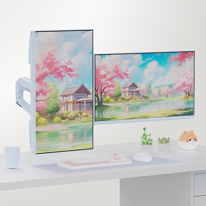 Pixio PS1D Wave Blue Dual Monitor Arm Stand Desk Mount - Fits up to 32 inches Monitors and up to 19.8lbs. VESA Compatibility and Integrated Cable Management