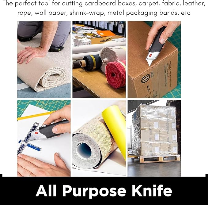 INTERNET'S BEST Premium Utility Knife | Retractable Box Cutter with Rubber Handle | Heavy-Duty Cutting for Cardboard, Carpet, Plastic | Retractable Blade | Includes 1 Razor Knife & Extra Blades
