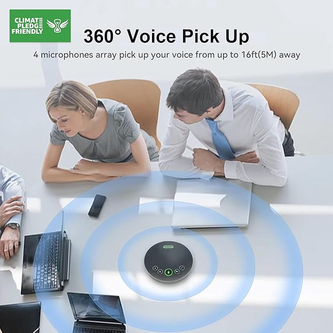 Tenveo Conference Speaker Microphone, Bluetooth/Dongle/USB Connectivity, 360ยฐ Sound Pickup and AI Noise Reduction, Compatible with Zoom, Teams, OBS, Supports 10-12 People for 8 Hours of Talk Time