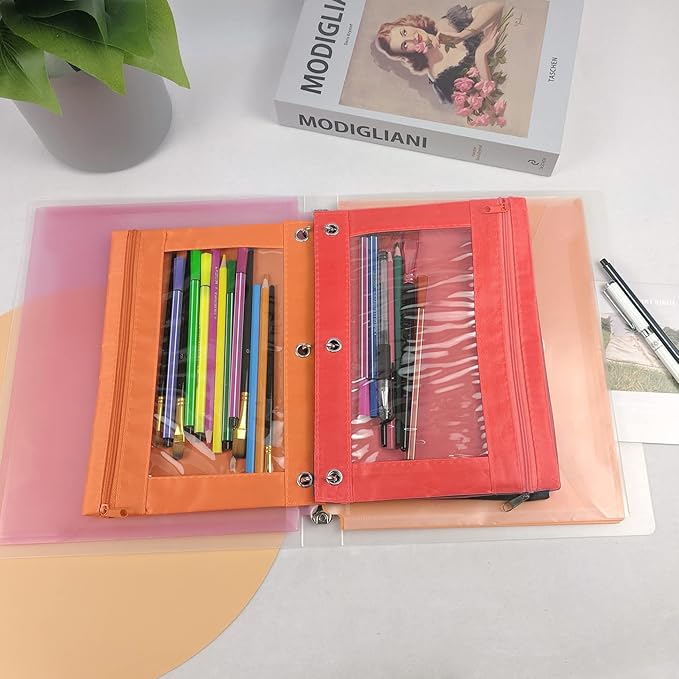 YoeeJob Pencil Pouch for 3 Ring Binder,Zipper Pencil Pouches Bulk,Pencil Case Pouch with Clear Window for Class, School, Office, 6 Colors-24 Packs