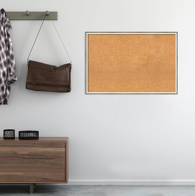 Amanti Art Natural Cork Board for Wall, 25x37 Vision Board with Silver Wood Frame, Large Corkboard Office Decor for Home Organization, Modern Contemporary Corkboard Pinboard to display items for home