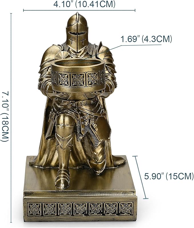 King's Guard Kneeling Knight Candlestick Holders Resin Posture TeaLight Holder Warrior Mobile Phone Stand Pen Holder Candle Holder for Restaurant, Altar, Home Table(Bronze)