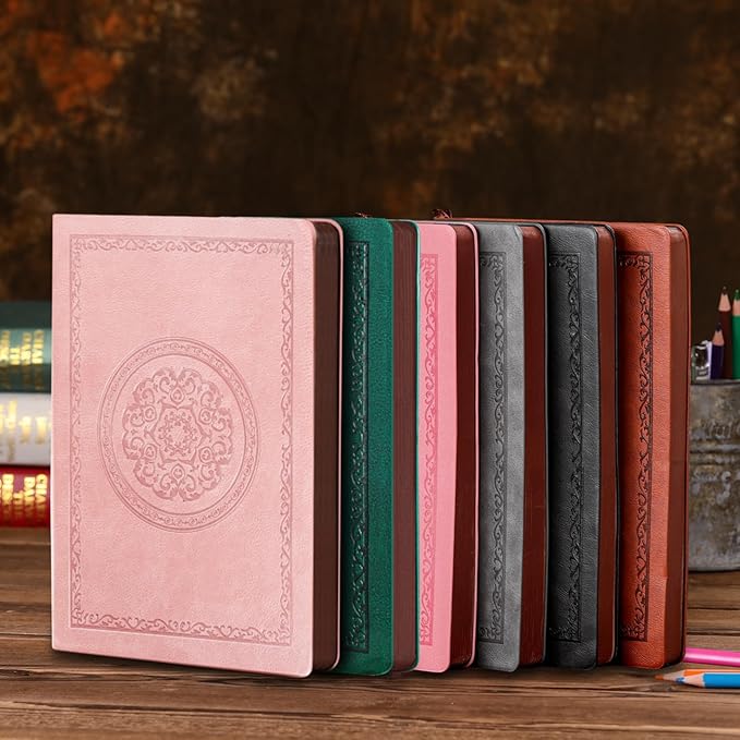 2025 Leather Vintage Journal Notebook,300 Pages,Leather Softcover Lined Journal Notebooks for Women Men,Notebook Journals for Writing Travel,Business,Office,5.7'' X 8.3'',Pink