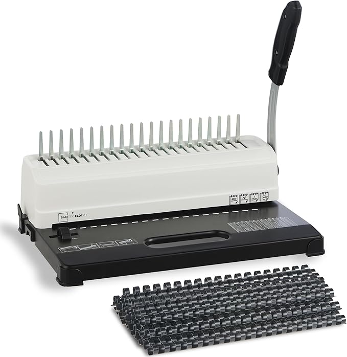 Binditek Binding Machine, 19-Hole, 450 Sheets, Comb Binder Machines with 100 PCS 1/2" Comb Spines, for Letter Size, A5 or Smaller Sizes