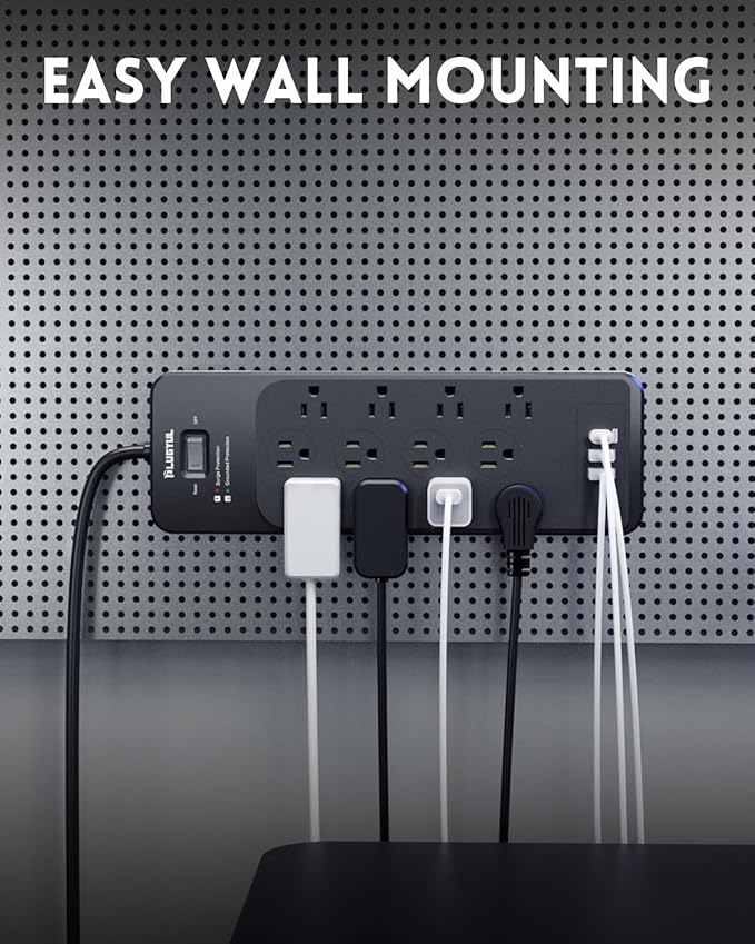 Surge Protector Power Strip 25FT(4080J), PLUGTUL Surge Protector with 12 Outlets - Spacious Design for Large Plugs, Flat Plug, 20W USB C Charging for Home, Office, ETL Listed