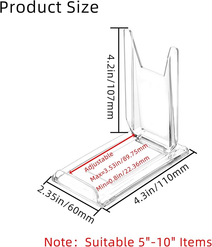 (10 Pack )Acrylic Book Stand for Display Adjustable Clear Display Holder Easel Collector Stand for Home Office Back to School Comic Album CD Magazine Postcard Artworks (4.2 x 4.3 x 2.35 Inch)