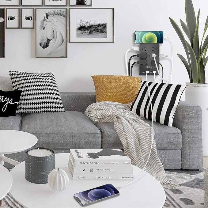 Surge Protector Wall Charger, 12 Wide AC Outlets Power Strip, 4 Ports USB Charging Blocks, Multiple Plug Adapter Wall Mount, Plug Extender Heavy Duty, Outlet Splitter for Home, Office Supplies