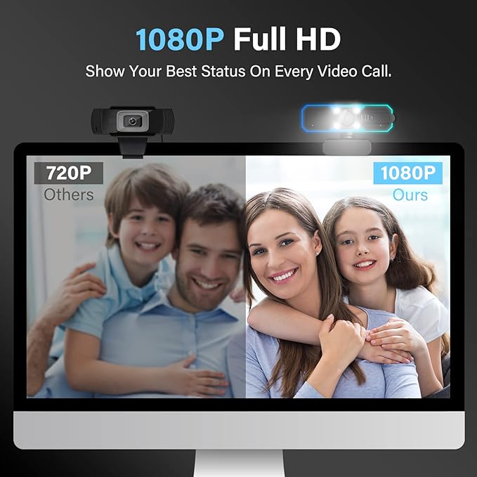 NBPOWER 1080P 60FPS Streaming Camera Webcam with Microphone and Fill RGB Light,Autofocus,Work with Laptop/Desktop Computer/Winsdows/Mac OS/PC Computer for Camera