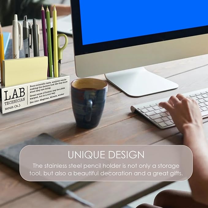 Lab Technician Definition Gifts for Women, Men, Lab Technician Tech Desk Decor Stainless Steel Pen Pencil Holders WCC51