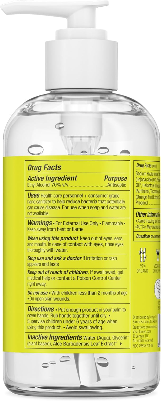 Medical Grade Hand Sanitizer Gel - 97% ORGANIC - 8 FL.OZ. with PUMP