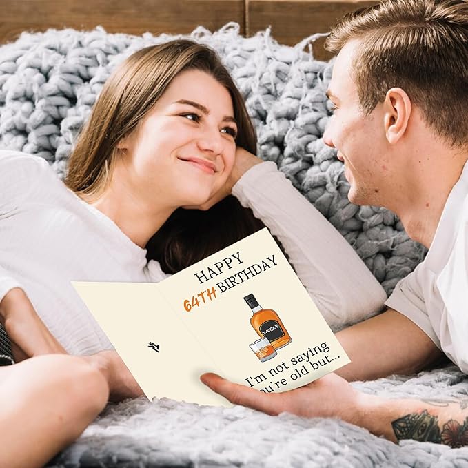Funny 64th Birthday Card, Best 64th Birthday Gifts for Women Men, Happy 64th Birthday Decorations for Woman Man, Whiskey 64 Year Old Bday Decor Card