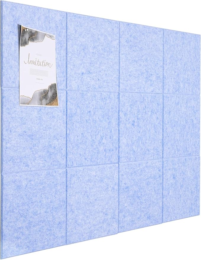 Large Cork Board Alternative, 12 Pack Felt Board with Safe Removable Adhesive Tabs Felt Wall Tiles, Large Cork Boards for Walls, Cork Board for Home Office, Pin Boards for Walls, Light Blue
