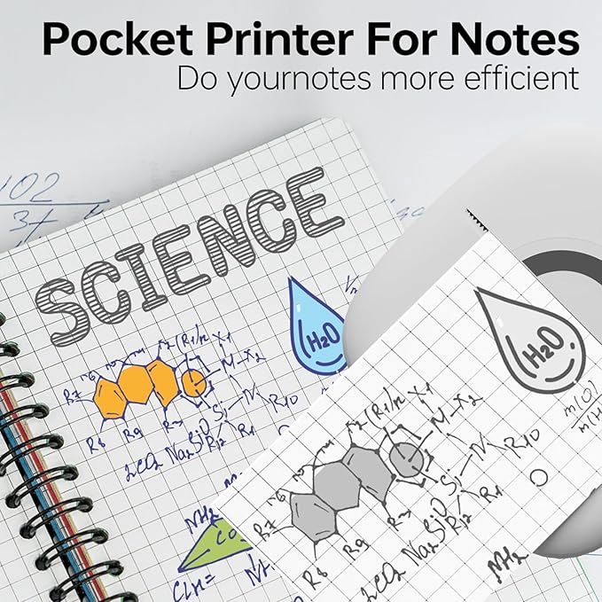 Mini Printer Sticker Thermal Printer with 3 Rolls Paper, Bluetooth Portable Phone Print Pods,Study Sticker Maker for Pictures, Photos, Journals, DIY, Compatible with Phone & Tablet