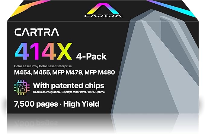 CARTRA 414X Toner Cartridge Set 4 Pack for HP Color Laserjet Pro MFP M454dw, M454dn, M454, M479fdw, M479fdn, M479, M455dn, M455, M480f, M480 - High Yield Magenta Black Cyan Yellow