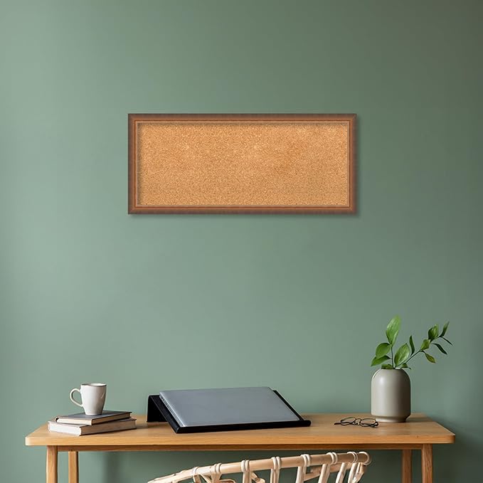 Amanti Art Natural Cork Board for Wall, 14x32 Vision Board with Bronze Frame, Medium Corkboard Office Decor for Home Organization, Modern Corkboard Pinboard to Display Items for Home Organization in