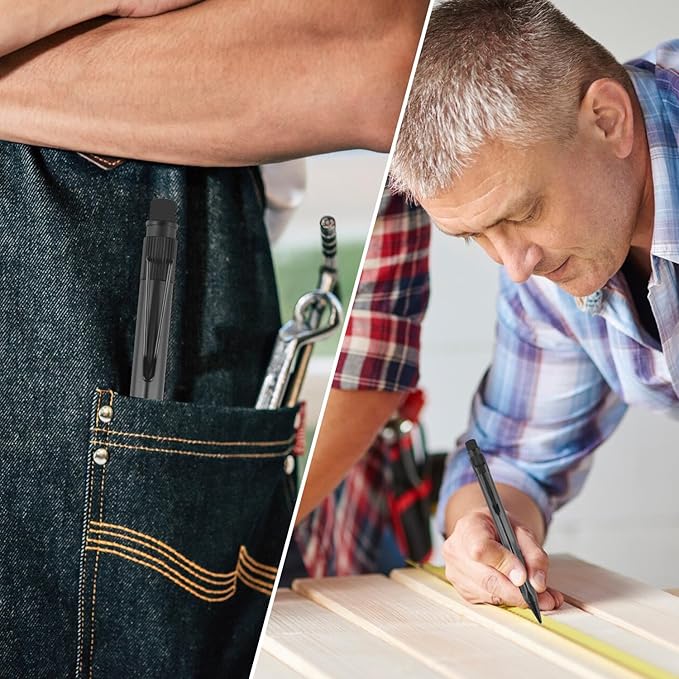 ASINNO 1.3 MM Mechanical Pencil, Weatherproof 2B Dark Lead, Heavy Duty Mechanical Pencil Woodworking Pencils with 20 Lead Refills and 4 Erasers, for Outdoor Marking Drafting Drawing Sketching