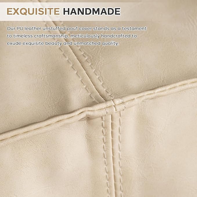 17.7" Square Unstuffed Pouf Ottoman Cover, Pu Leather Poufs Cube Foot Stool Poofy Ottomans Footrest, Decorative Casual Footstool for Living Room, Perfect to Rest Your Feet, Only Cover No Filler, Beige