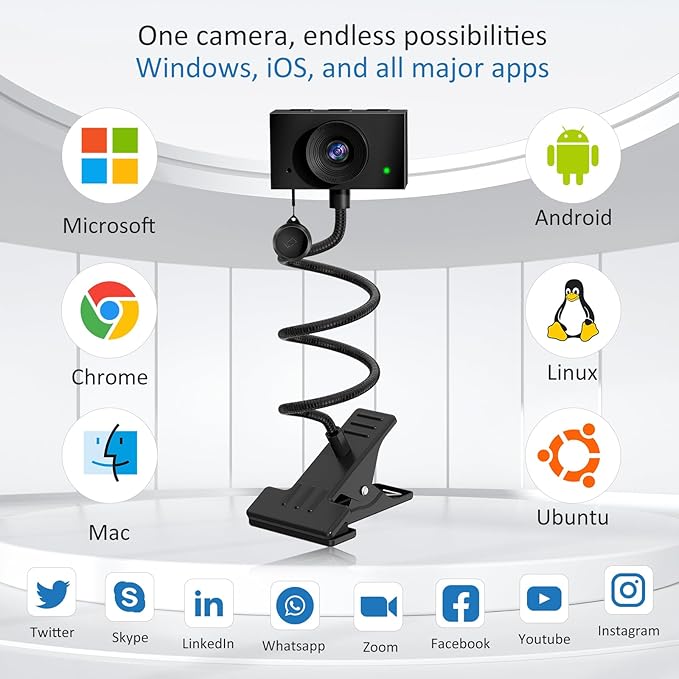 Eye Contact Web Camera for Desktop Computer – 1080P USB Camera with Microphone & Stand, Center Cam for Laptop or Desktop, Manual Focus, Plug & Play for macOS & Windows(Black)