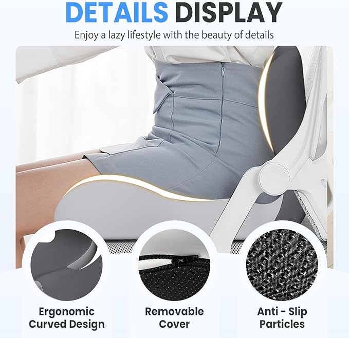 Back and Seat Cushion, 2025 New Ergonomic Non-Slip Memory Foam Seat Cushion with Back Support, L-Shaped Breathable Seat Cushions for Car, Office, Home (Light Gray)