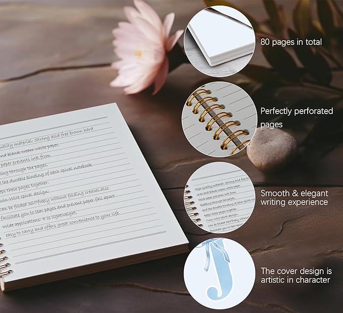 Initial J Notebook Journal,Personalized Teen Girl Gifts,Coquette Trendy Preppy Blue Bow Spiral Notebook,Monogrammed Gifts for Women Teen Girl,College Ruled Hardcover Spiral Notebook 5.5 x 8.3