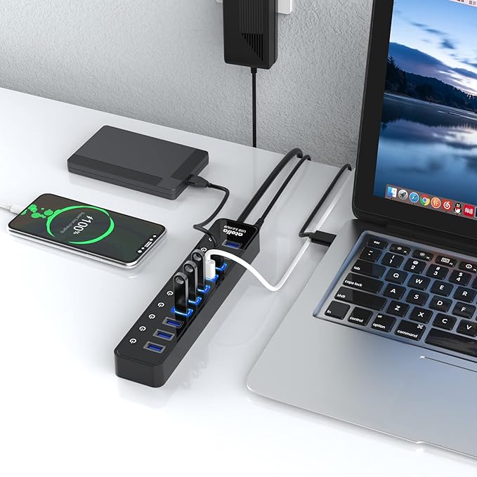 Powered USB 3.0 Hub, atolla 10 Ports USB Data Hub Splitter with Individual ON/Off Switches and 12V/2.5A Power Adapter USB Extension for Mouse, Keyboard, Hard Drive or More USB Devices