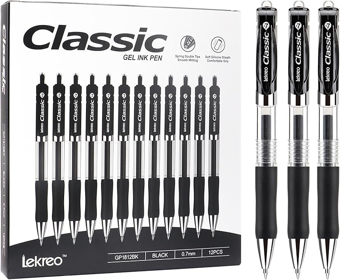 Classic Retractable Gel Roller Pens, 0.7mm Fine Point (Black Ink - 60 Packs)