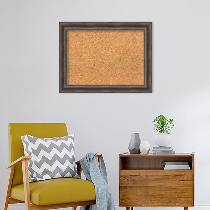 Amanti Art Natural Cork Board for Wall, 25x33 Vision Board with Brown Wood Frame, Medium Corkboard Office Decor for Home Organization, Rustic Farmhouse Corkboard Pinboard to display items for home