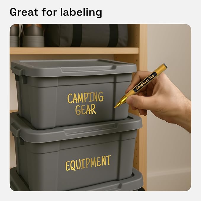 ARTISTRO 2 Gold Permanent Marker - Waterproof Markers for Tire, Fabric, Rocks, Glass, Ceramic, Wood, Paper - Oil Based Paint Pens - Medium Tip 3mm