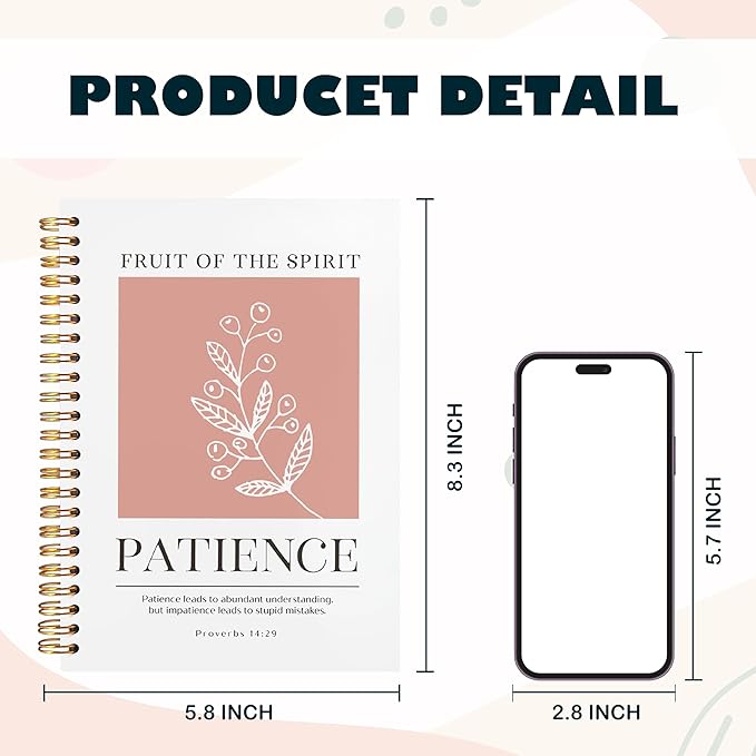 BearCake Fruit of the Spirit Patience Christian Notebook Journal, Christian Gifts for Women, Bible Notebooks for Note Taking, Bible Journaling Notebook, Hardcover Spiral Notebook 5.5x8.3