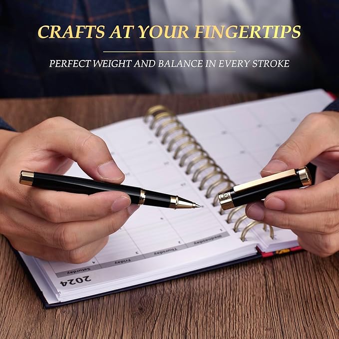 Black Rollerball Pen With 24K Gold Finish, Luxury Grade Craftsmanship Pen, Schmidt 888F Ink Refill, Exquisite Men's And Women's Gift Pen Set, Professional, Writing, Executive,Office, Nice Pen