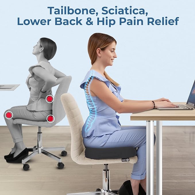 5 STARS UNITED Seat Cushion for Tailbone Pain Relief ā Memory Foam Lifting Pillow for Coccyx, Hip, Hemorrhoid, Sciatica & Post-Surgery Recovery ā Wheelchair, Car, Desk, Gaming & Office Chairs, D Gray