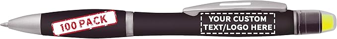 DISCOUNT PROMOS 100 Marathon Gel Highlighter Pens Pack - Customizable Text, Logo - Twist Mechanism, Ballpoint - Black
