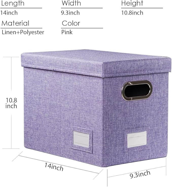 PRANDOM File Organizer Box - Set of 1 Collapsible Decorative Linen Filing Storage Hanging File Folders with Lids Office Cabinet Letter Size Purple (14x9.3x10.8 inch)
