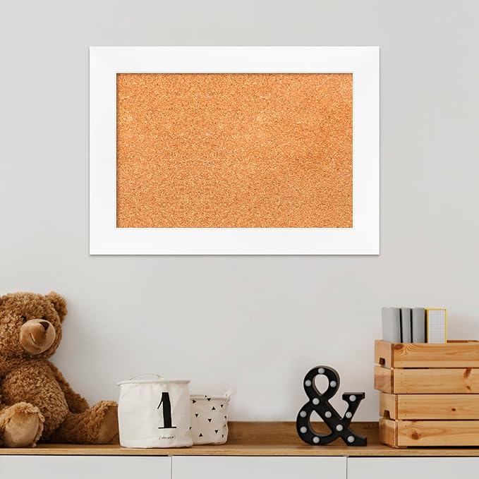 Amanti Art Natural Cork Board for Wall, 15x21 Vision Board with White Frame, Small Corkboard Office Decor for Home Organization, Modern Corkboard Pinboard to Display Items for Home Organization in