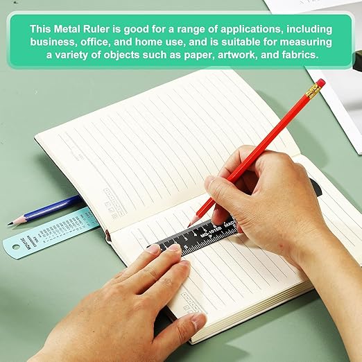 PATIKIL 20cm/8" Metal Ruler, 2 Pack Aluminum Alloy Rulers with Centimeters, Millimeters, Inches and Conversion Table Straight Edge Ruler for Writing Machinist Drafting, White