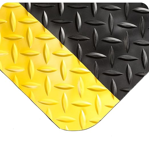 Wearwell 414.1516x4x38BYL Diamond-Plate SpongeCote UltraSoft Mat, 38' Length x 4' Width x 15/16" Thick, Black with Yellow