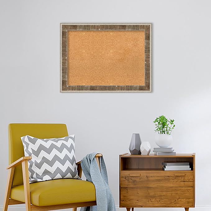 Amanti Art Natural Cork Board for Wall, 25x33 Vision Board with Brown Wood Frame, Medium Corkboard Office Decor for Home Organization, Rustic Farmhouse Corkboard Pinboard to display items for home