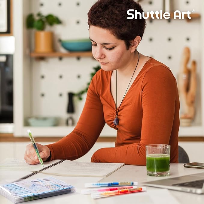 Shuttle Art Liquid Ink Rollerball Pens, 10 Bright Colors Quick Drying 0.5mm Extra Fine Point Long Lasting for Writing Journaling Taking Notes Doodling School Office Home