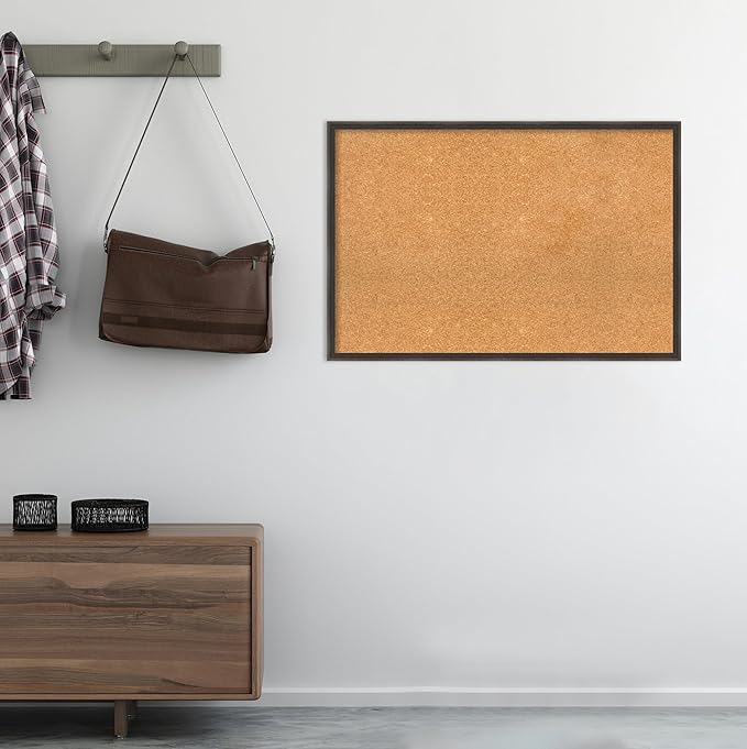 Amanti Art Natural Cork Board for Wall, 25x37 Vision Board with Brown Wood Frame, Large Corkboard Office Decor for Home Organization, Casual Corkboard Pinboard to display items for home organization