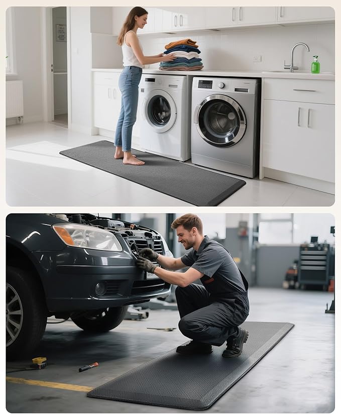 Ophanie Kitchen Mats for Floor, 3/4 Inch Thick Kitchen Rugs, Anti Fatigue Standing Cushioned Mat, Waterproof,Comfort Ergonomic Mat for Office, Home, Sink, 24'' x 70'' Grey Non-Slip Bottom