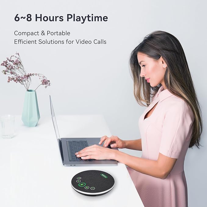 Tenveo Conference Speaker Microphone, Bluetooth/Dongle/USB Connectivity, 360ยฐ Sound Pickup and AI Noise Reduction, Compatible with Zoom, Teams, OBS, Supports 10-12 People for 8 Hours of Talk Time