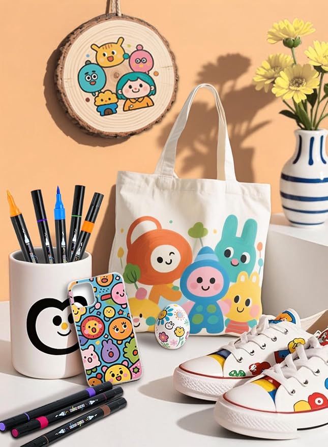 30 Colors Acrylic Paint Pens, Dual Tip Acrylic Paint Markers with Brush and Fine Tips for Kids and Adults, Wood, Canvas, Stone, Rock Painting, Glass, Ceramic Surfaces, DIY Crafts Making