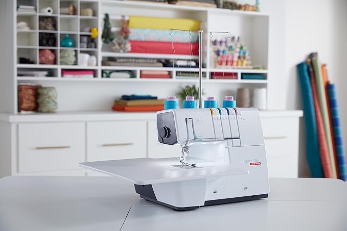 Bernette B62 Airlock Coverstitch Machine Bundle | Air Threader, Scissors, Rotary Cutter, Threads, Self Healing Foldable Cutting Mat, LED Light, Extension Table | Heavy Duty, Beginner to Professional